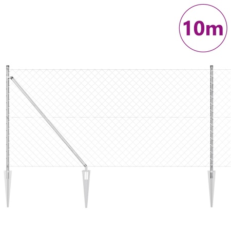 Împrejmuire cu lanț de sârmă cu 7 stâlpi de vârf 1x10 m din oțel galvanizat