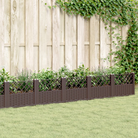 Jardinieră de grădină cu țăruși, maro, 363,5x43,5x43,5 cm, PP