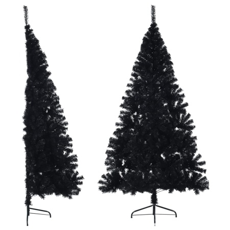 Jumătate brad de Crăciun artificial cu suport, negru 180 cm PVC