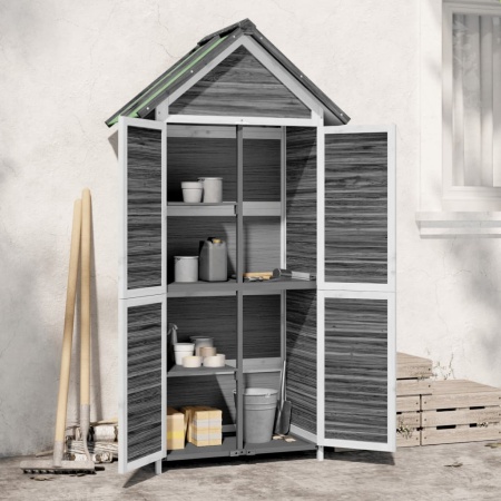 Magazie de unelte de grădină gri 89x52,5x175 cm lemn masiv pin - Img 1