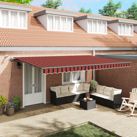 Marchiză retractabilă automată cu LED în portocalie și maro, 500x300 cm