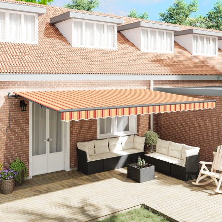 Marchiză Retractabilă Manuală Galbenă și Portocalie 500x350 cm