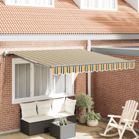 Markiză retractabilă automată verde și galben 350x250 cm, Cotică de înlocuire pentru markiză pentru cadru de 3.5x2.5 m verde și galben - Img 1