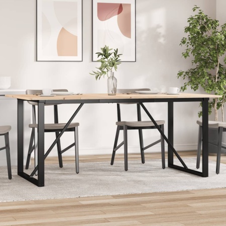 Masă de bucătărie, cadru O, 180x90x75cm lemn masiv pin și fontă