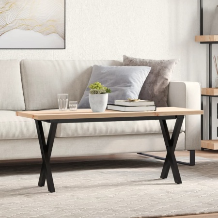 Masă de cafea, cadru X, 110x40x45,5 cm, lemn masiv pin și Oţel
