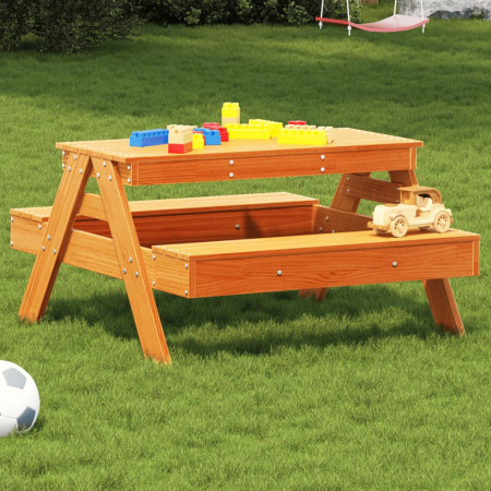 Masă de picnic pentru copii, maro, 88x97x52 cm, lemn masiv pin - Img 1