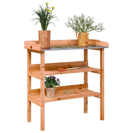 Masă de plante cu raft, maro, 78x38x82,5 cm, lemn masiv de brad