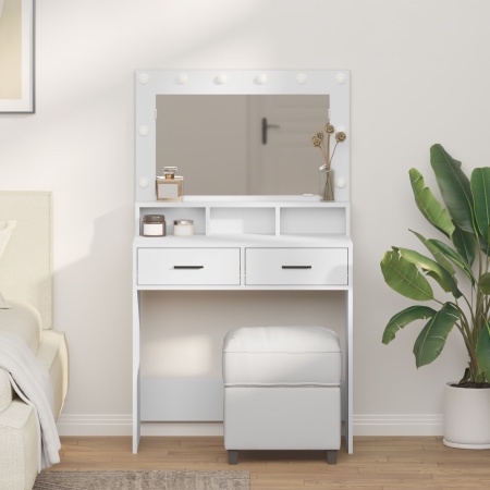masa de toaletă cu lumini LED, alb, 79x41x135 cm