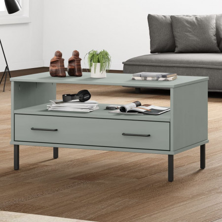 Măsuță cafea picioare metalice gri 85x50x45cm lemn masiv &quot;OSLO&quot; - Img 1