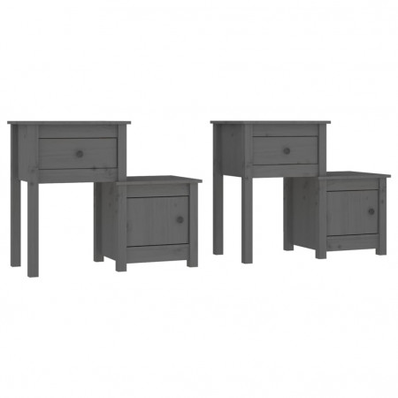 Noptiere, 2 buc., gri, 79,5x38x65,5 cm, lemn masiv de pin