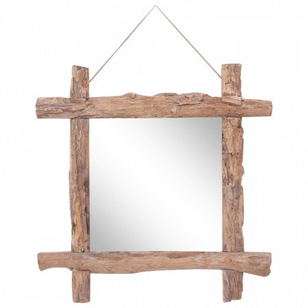 Oglindă cu ramă bușteni, natural, 70x70 cm, lemn masiv reciclat