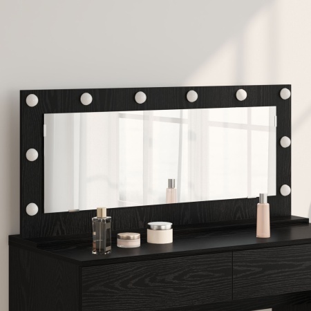Oglindă de toaletă cu lumini LED Stejar negru 100x45x18 cm