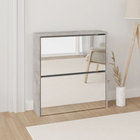 Pantofar cu oglindă, 2 niveluri, gri beton, 63x17x67 cm