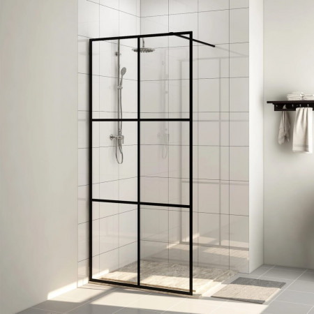 Paravan de duș walk-in negru 90x195 cm sticlă ESG transparentă