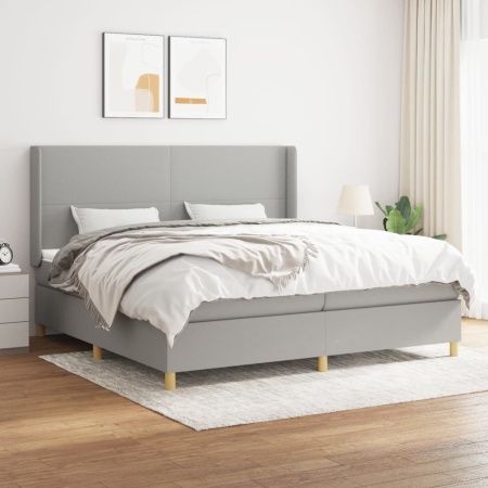 Pat box spring cu saltea, gri deschis, 200x200 cm, textil