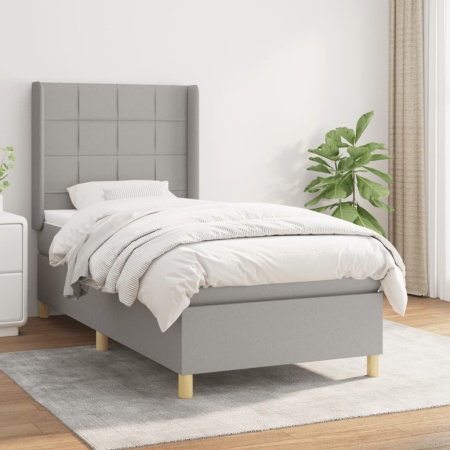 Pat box spring cu saltea, gri deschis, 90x190 cm, textil - Img 1