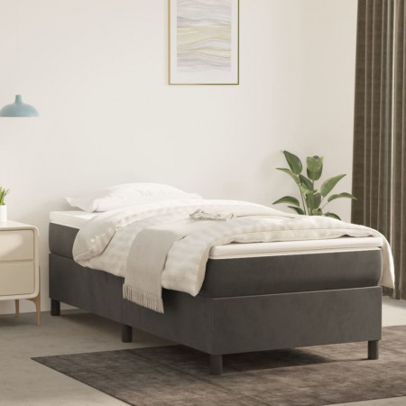 Pat box spring cu saltea, gri închis, 100x200 cm, catifea
