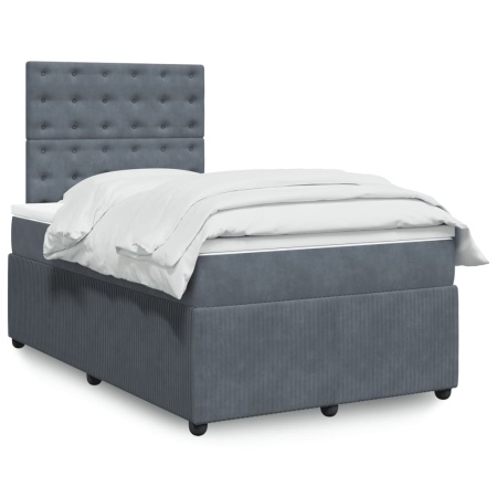 Pat box spring cu saltea, gri închis, 120x200 cm, catifea