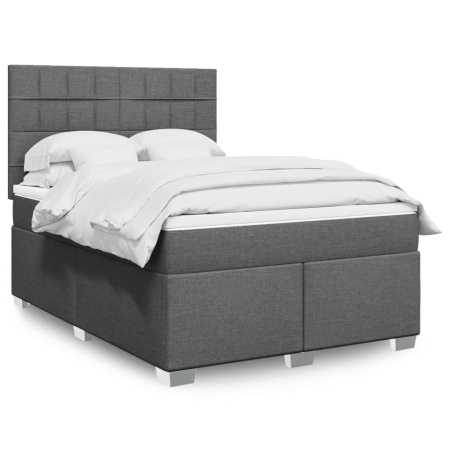 Pat box spring cu saltea, gri închis, 140x200 cm, textil