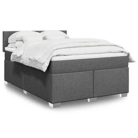 Pat box spring cu saltea, gri închis, 140x200 cm, textil - Img 1