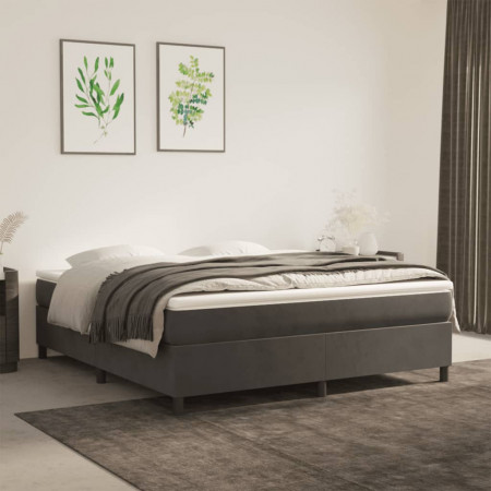 Pat box spring cu saltea, gri închis, 180x200 cm, catifea