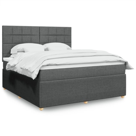 Pat box spring cu saltea, gri închis, 180x200 cm, textil