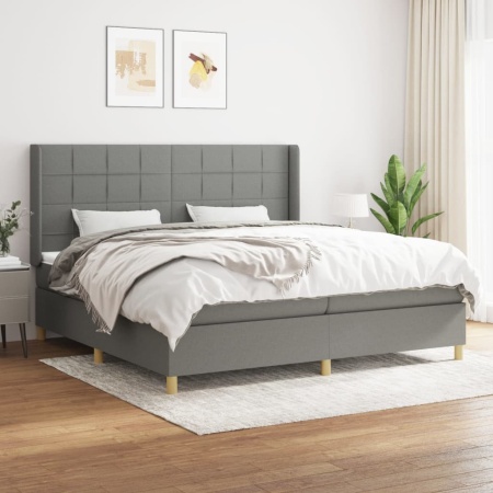 Pat box spring cu saltea, gri închis, 200x200 cm, textil