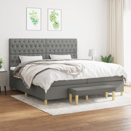 Pat box spring cu saltea, gri închis, 200x200 cm, textil