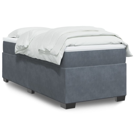 Pat box spring cu saltea, gri închis, 90x190 cm, catifea