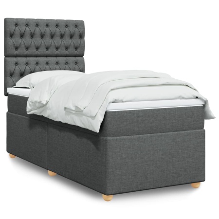 Pat box spring cu saltea, gri închis, 90x200 cm, textil