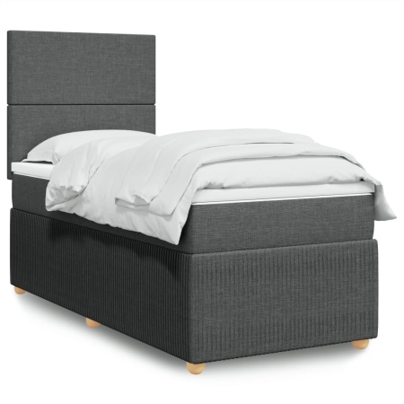 Pat box spring cu saltea, gri închis, 90x200 cm, textil