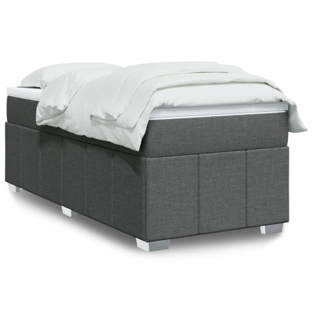 Pat box spring cu saltea, gri închis, 90x200 cm, textil