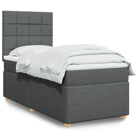Pat box spring cu saltea, gri închis, 90x200 cm, textil