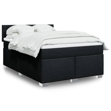 Pat box spring cu saltea, negru, 140x200 cm, textil - Img 1