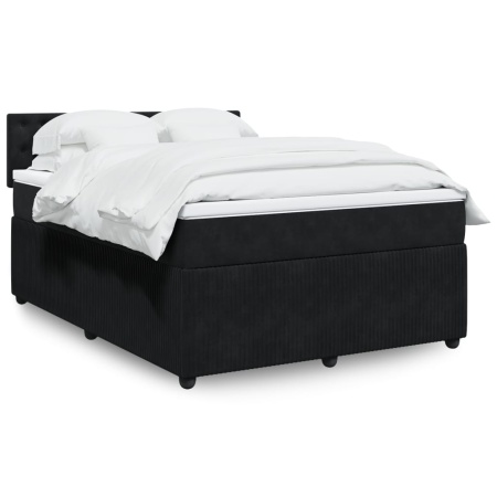 Pat box spring cu saltea, negru, 160x200 cm, catifea