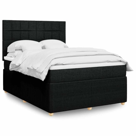 Pat box spring cu saltea, negru, 160x200 cm, textil