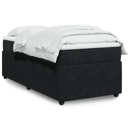 Pat box spring cu saltea, negru, 90x200 cm, catifea