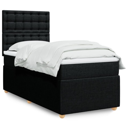 Pat box spring cu saltea, negru, 90x200 cm, textil - Img 1