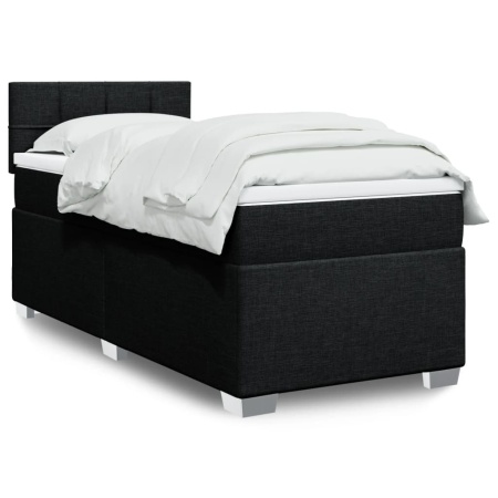 Pat box spring cu saltea, negru, 90x200 cm, textil - Img 1