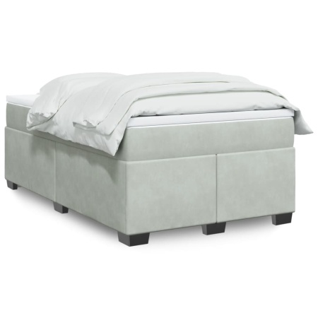 Pat continental cu saltea, gri deschis, 120x200 cm, catifea