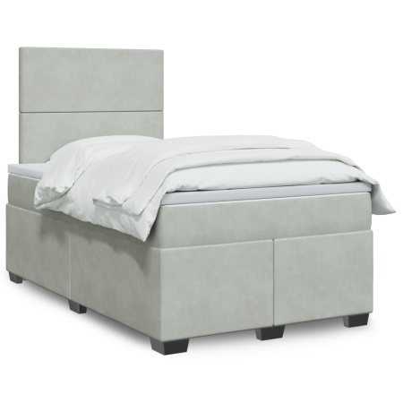 Pat continental cu saltea, gri deschis, 120x200 cm, catifea