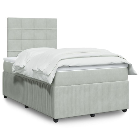 Pat continental cu saltea, gri deschis, 120x200 cm, catifea