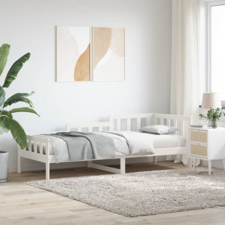 Pat de zi, alb, 90x200 cm, lemn masiv de pin