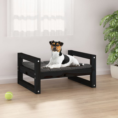 Pat pentru câini, negru, 55,5x45,5x28 cm, lemn masiv de pin - Img 1