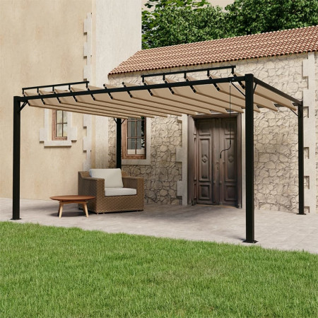 Pavilion cu acoperiș jaluzea gri taupe 3x4 m țesătură&amp;aluminiu - Img 1