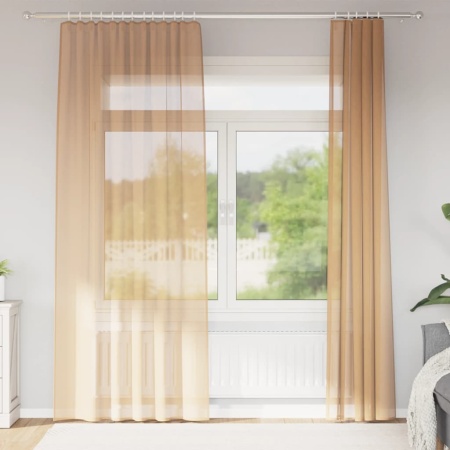 Perdele Voile cu Bucle 2 buc Nisip 140x245 cm