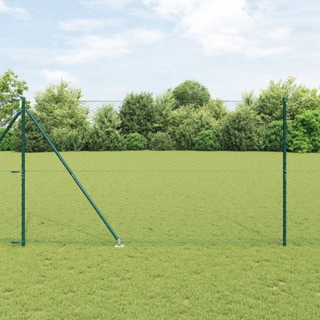 Plasă hexagonală Verde 1.5x10 m Oțel, Stâlpi plasa cu vârf 7 buc Ø32 mm 170 cm Oțel galvanizat