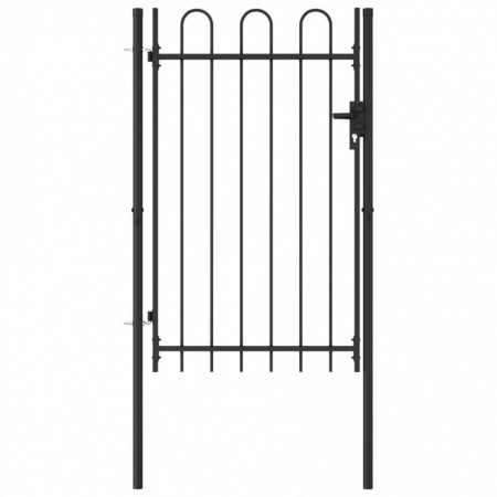 Poartă de gard cu o ușă, vârf arcuit, negru, 1 x 1,5 m, oțel - Img 1