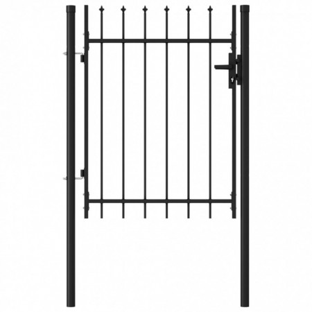 Poartă de gard, o ușă, cu vârf suliță, negru, 1 x 1,2 m, oțel - Img 1
