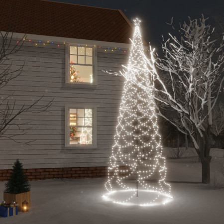Pom de Crăciun cu stâlp de metal, 1400 LED-uri, alb rece, 5 m